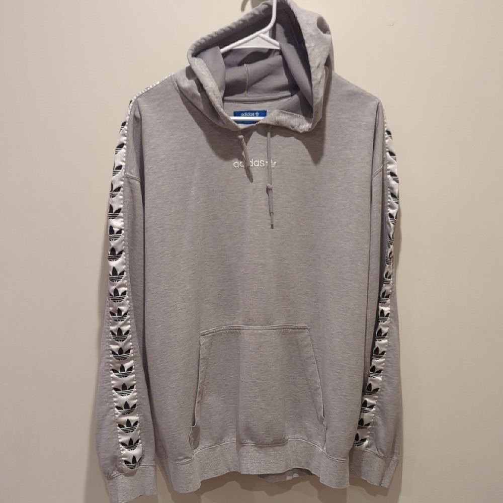 Adidas Men's Gray Hoodie with Black and White Accents